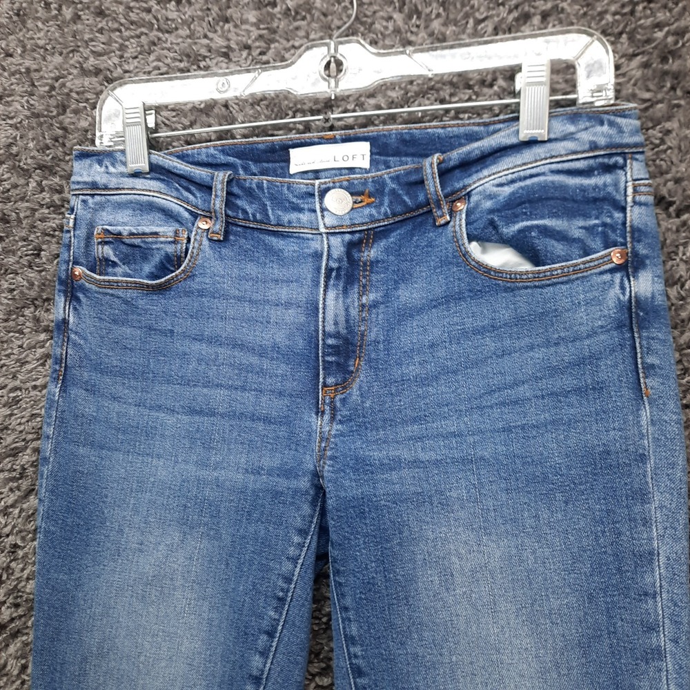 Loft Jeans Women 26 Blue Modern Skinny Fringe Hem Stretch Denim Pants 2 Tone